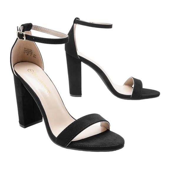 NWT Dream Pairs Black Suede Hi-Chunk High Heel Pump Sandals - SIZE 8 - Picture 2 of 13